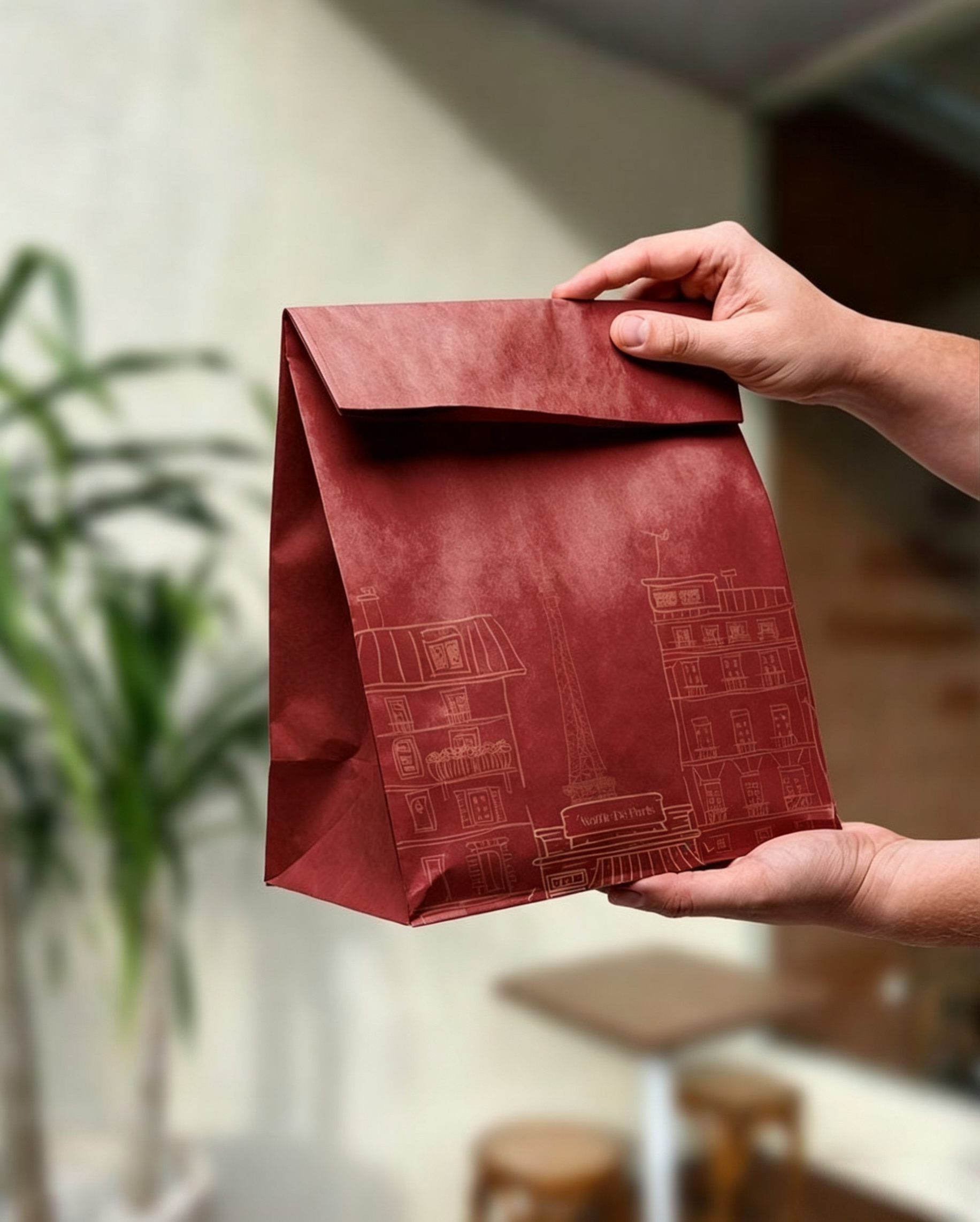 Custom Fold-Top Food Grade Kraft Takeaway Paper Bags